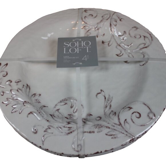 Soho Loft Ivory Brown Rustic Flower Set of 4 11" Melamine Dinner Plates NWT RARE - Picture 1 of 6